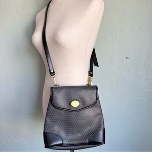 Liz Claiborne‎ Vintage Signature Logo Black Gray Gold Crossbody Handbag